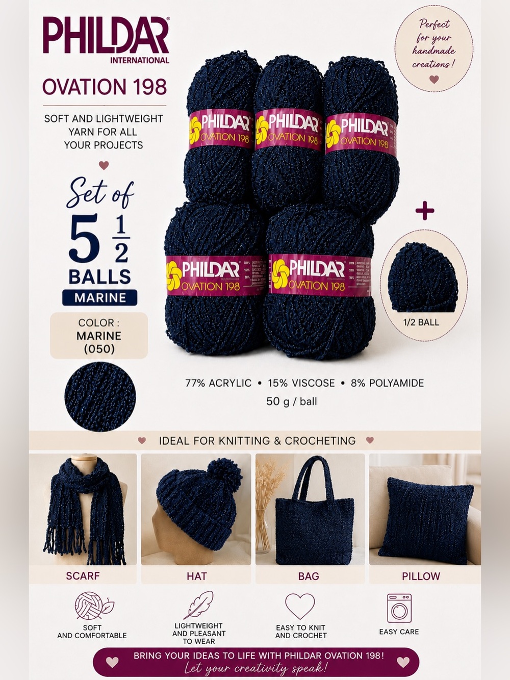 Phildar Ovation 198 Marine Yarn - Vintage - Deep Navy Set